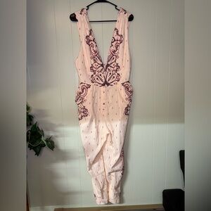 Free People Setting Sun Ivory Pink Paisley Jumpsuit NWT